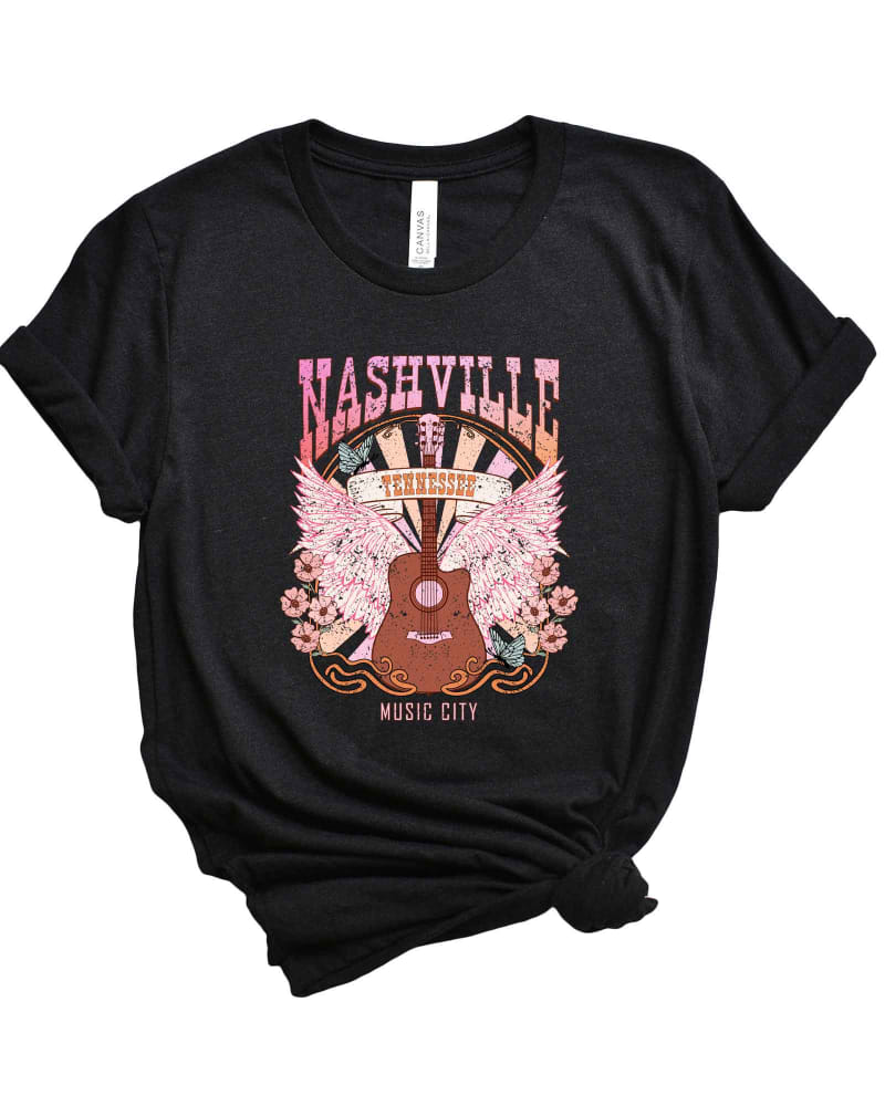 Front of a size XL Nashville Wings Short Sleeve Graphic Tee in Black by Simply Sage Market. | dia_product_style_image_id:295493